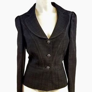 Nine West Black Plaid Metallic Peplum Blazer Sz4